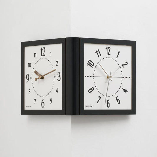 wozoom Double Sided Corner Wall Clock Living Room Vintage Wooden Quartz Clock, Brown Medium, Brown Large, White Medium, White Large