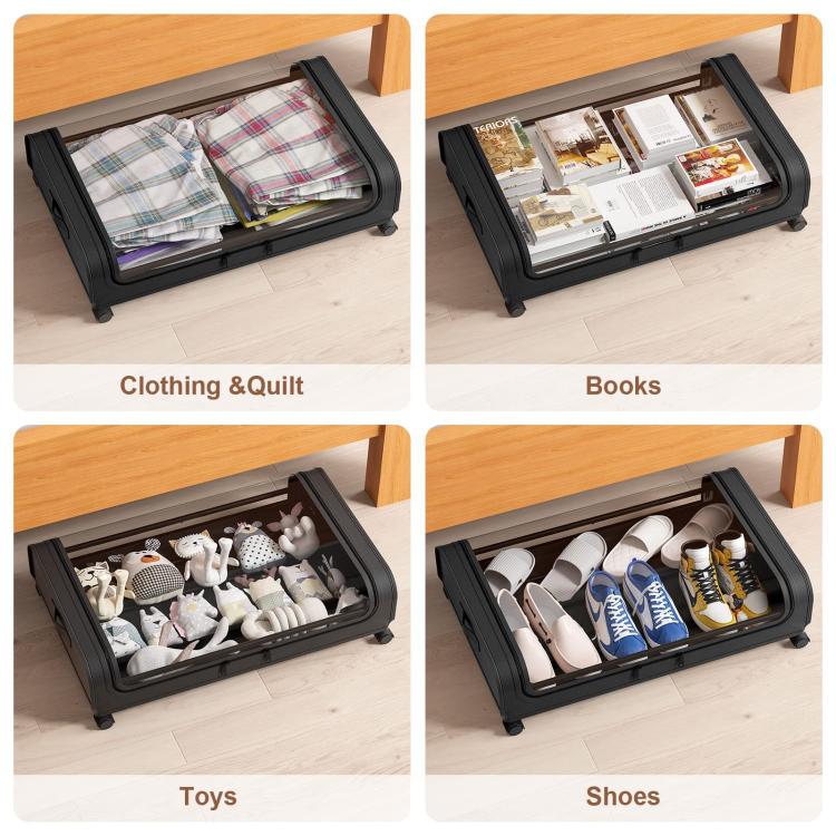 Underbed Storage Containers With Wheels Rolling Under Bed Organizer With Clear Lid