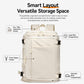 Travel backpack layout graphic labeling main compartment and separate shoe compartment