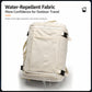 Cream travel backpack with multiple buckles and padded back panel