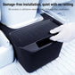 Rear seat storage box with textured tray, side grip, and snug fit, dark gray