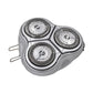 Rotary shaver head replacement with three round cutting foils and front mounting clips