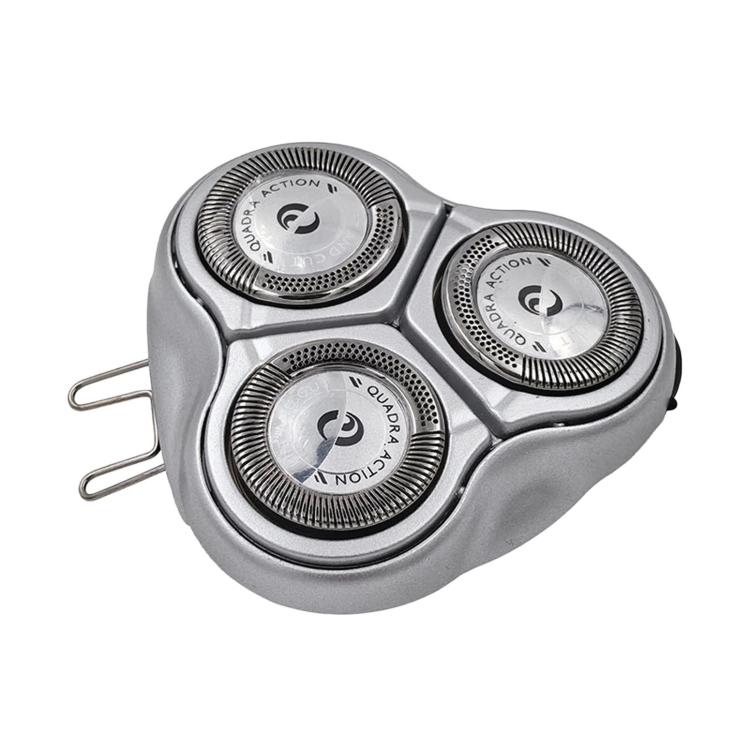 Rotary shaver head replacement with three round cutting foils and front mounting clips
