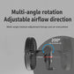 Adjustable vehicle fan head with tilting mechanism and circular grille on black body