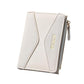 Light cream color-block short women’s wallet card holder with gold zipper and stitched logo