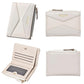Cream card holder wallet with zipper; front, back, and interior card slot views