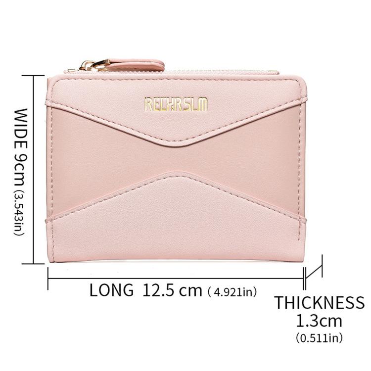 Pink zipper card holder wallet shown with size measurements: 12.5 cm wide and 9.3 cm high