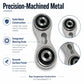 Precision-machined metal control arm with two black-ring bearings, silver