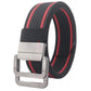 Nylon belt with automatic alloy buckle, dark strap with red contrast stripes and silver buckle