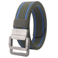 Nylon belt with automatic alloy buckle, olive strap with blue stripe trim and silver buckle