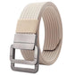 Nylon belt with automatic alloy buckle, light beige woven strap and silver buckle