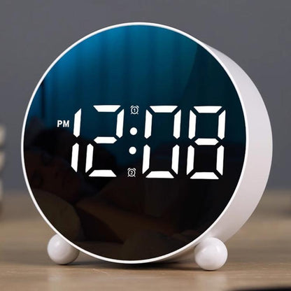 Circular LED Digital Alarm Clock Dimmable Bedside Desk Clock With Dual Alarms