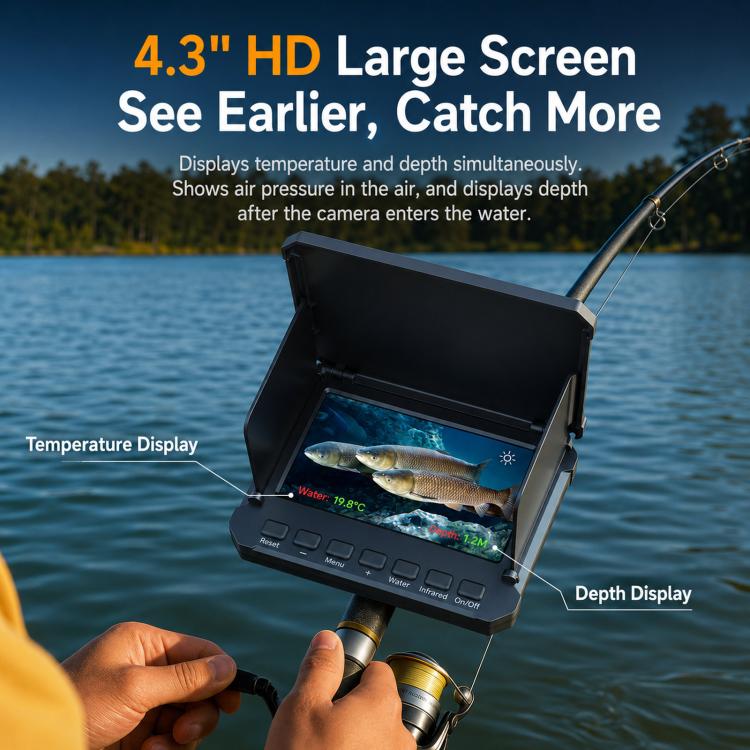 Waterproof fish finder screen with underwater probe and hand-held control
