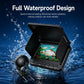 Waterproof fish finder with open screen and underwater camera probe splashing