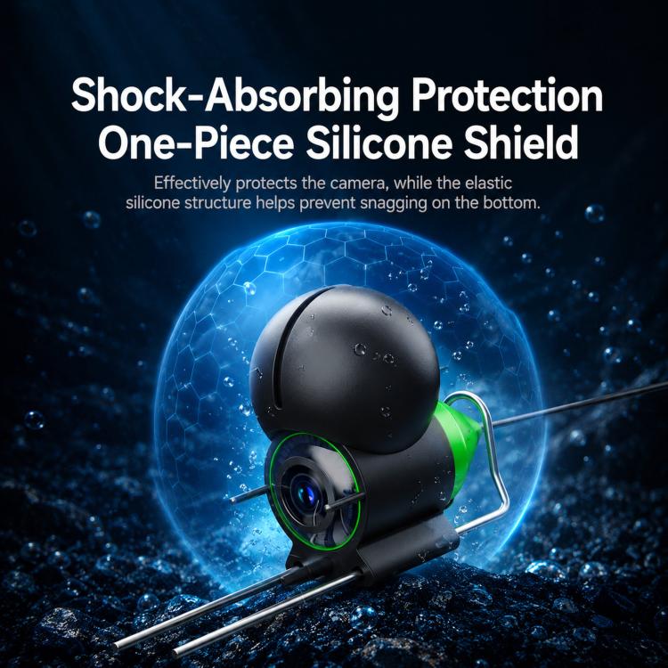 Waterproof underwater camera probe with protective silicone shield and cable in water