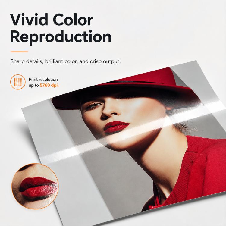 Glossy photo paper showing vivid portrait print on smooth reflective coated sheet