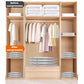 Vacuum compression bags in a closet showing before and after compact storage space