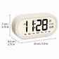 White digital alarm clock with large time display, date and temperature, AM/PM