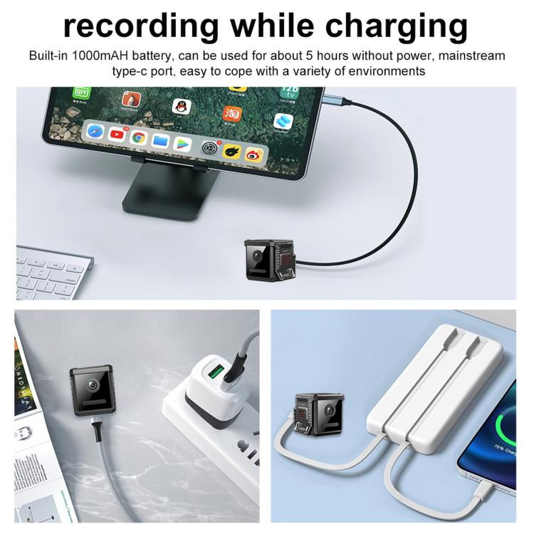 Wireless security camera charging setup with connected power cable