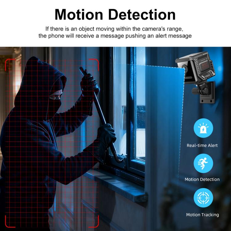 Black security camera with motion detection alert indicators