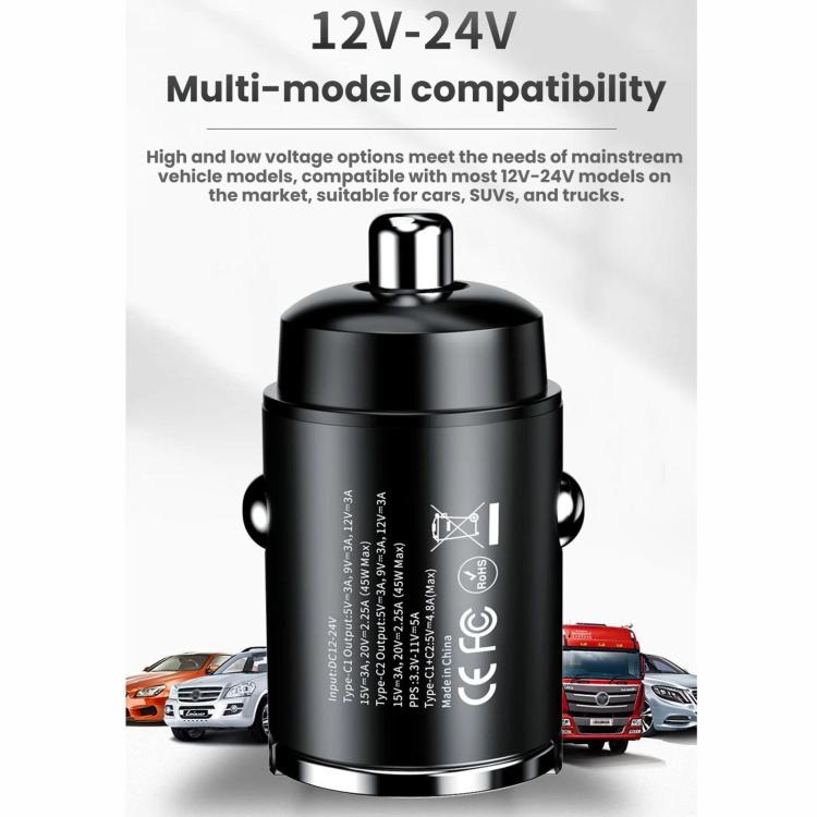 45W Type-C Mini Pull-Ring Car Fast Charger, C13-D13, C13-E13