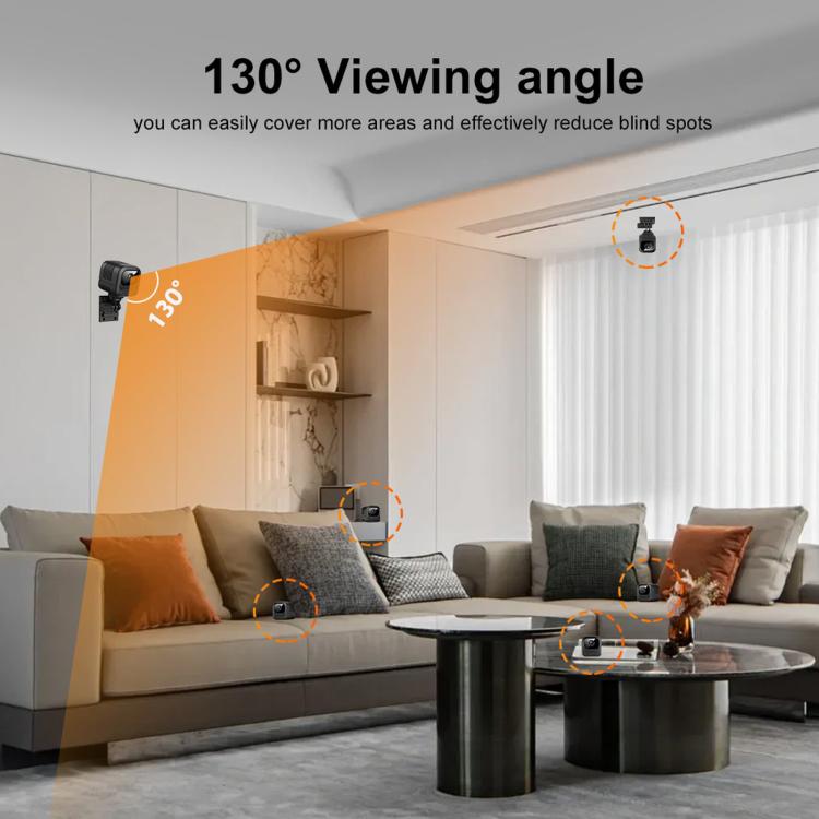 WiFi security camera mounted on wall with wide-angle viewing graphic