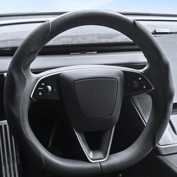 Black steering wheel cover with textured grip and stitched rim