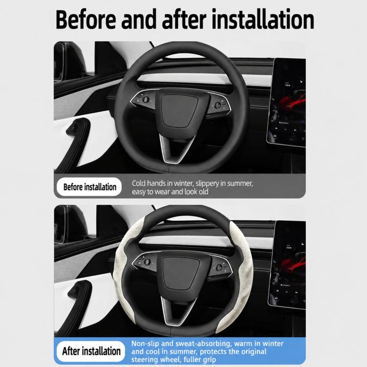 White steering wheel cover installed over the rim for a soft, textured grip