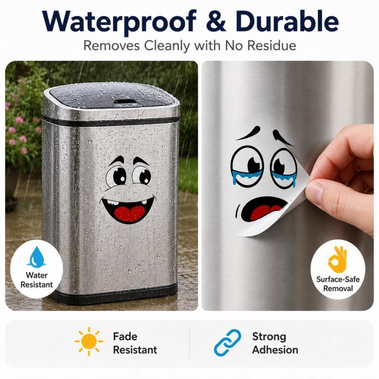 4pcs / Set 7.9 Inch Funny Face Stickers Waterproof Self-Adhesive Decals for Trash Cans / Refrigerator