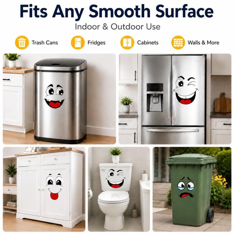 4pcs / Set 7.9 Inch Funny Face Stickers Waterproof Self-Adhesive Decals for Trash Cans / Refrigerator