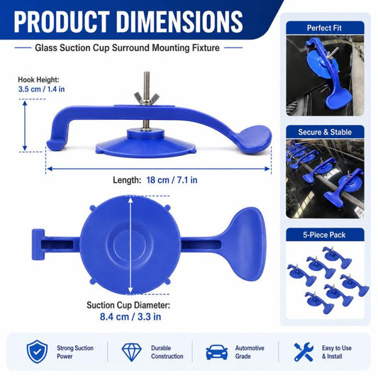 Blue suction cup surround mounting fixture with adjustable screw and long handle