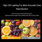 Warm white LED light showing high-CRI fruit color panels comparison