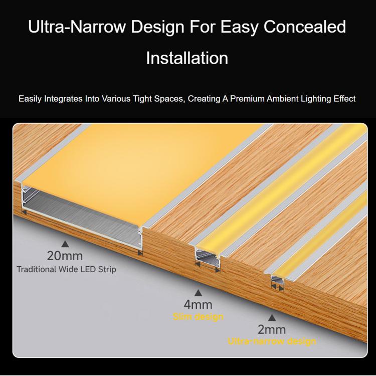 Ultra-narrow LED strip designed for recessed, concealed installation in tight gaps