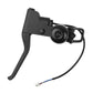 Black scooter brake lever assembly with bell and wiring harness, close-up