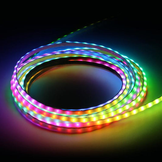 Colorful RGB COB LED strip with addressable lights, flexible looped design