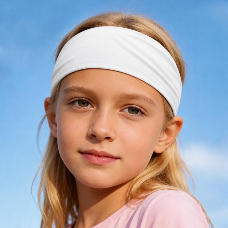 Kids sweat-wicking headband in white, widened quick-dry sports hair band