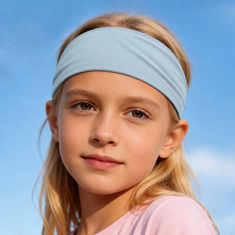 Kids sweat-wicking headband in light blue, widened quick-dry sports hair band