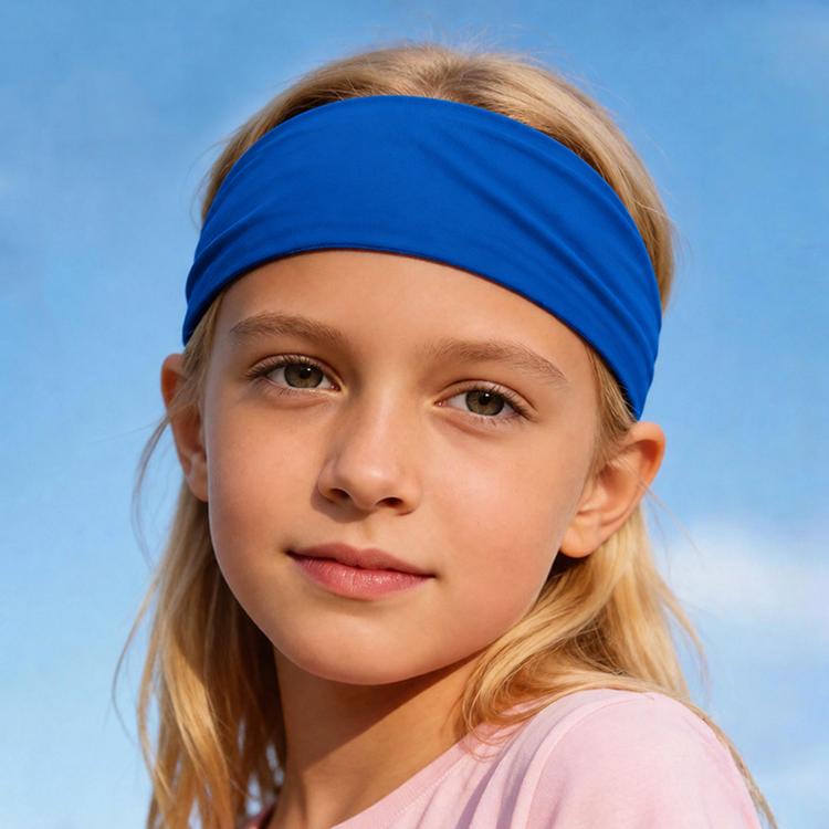 Kids sweat-wicking headband in royal blue, widened quick-dry sports hair band