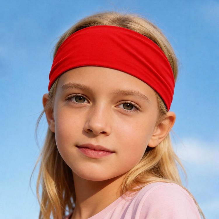 Kids sweat-wicking headband in red, widened quick-dry sports hair band