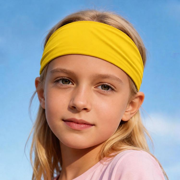 Kids sweat-wicking headband in yellow, widened quick-dry sports hair band