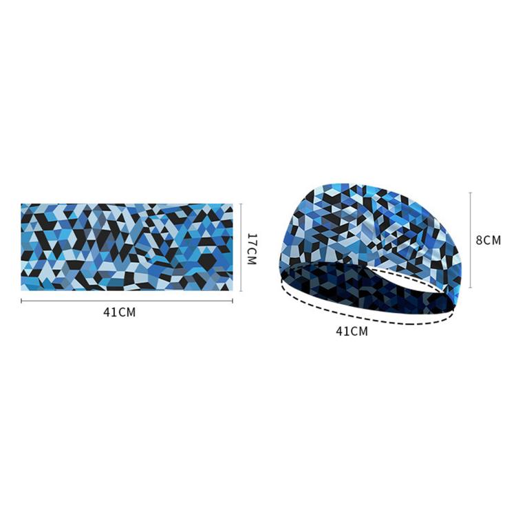 Kids widened headband with blue geometric pattern, 41cm length and 8cm width
