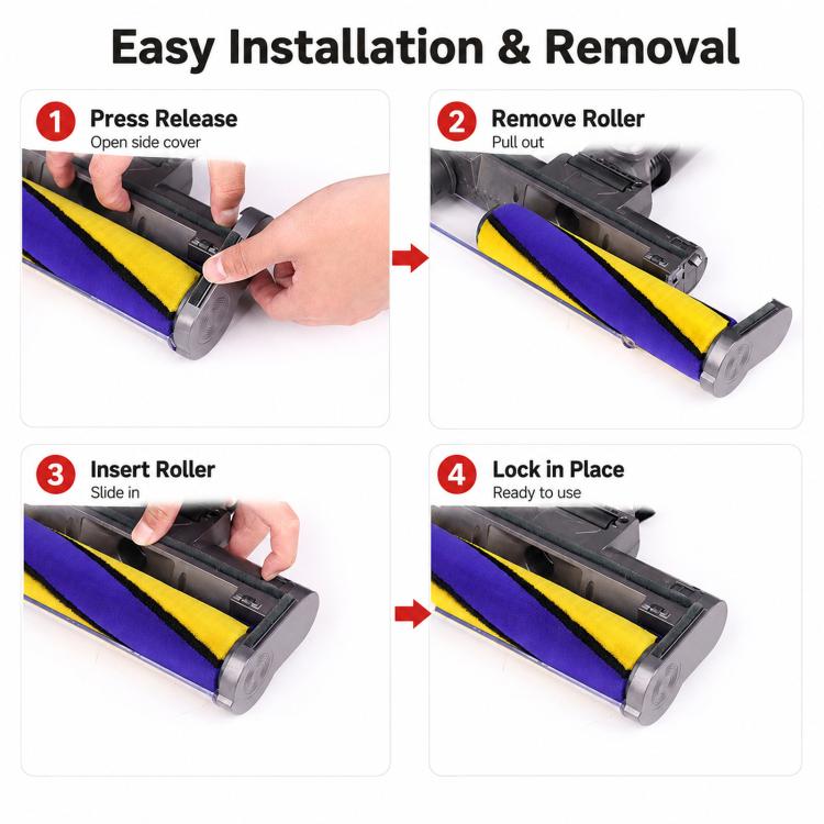 Vacuum roller head showing removable roller placement in step panels
