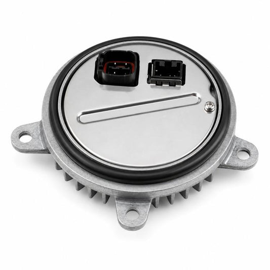 Xenon lamp ballast control module with mounting tabs and two electrical connectors