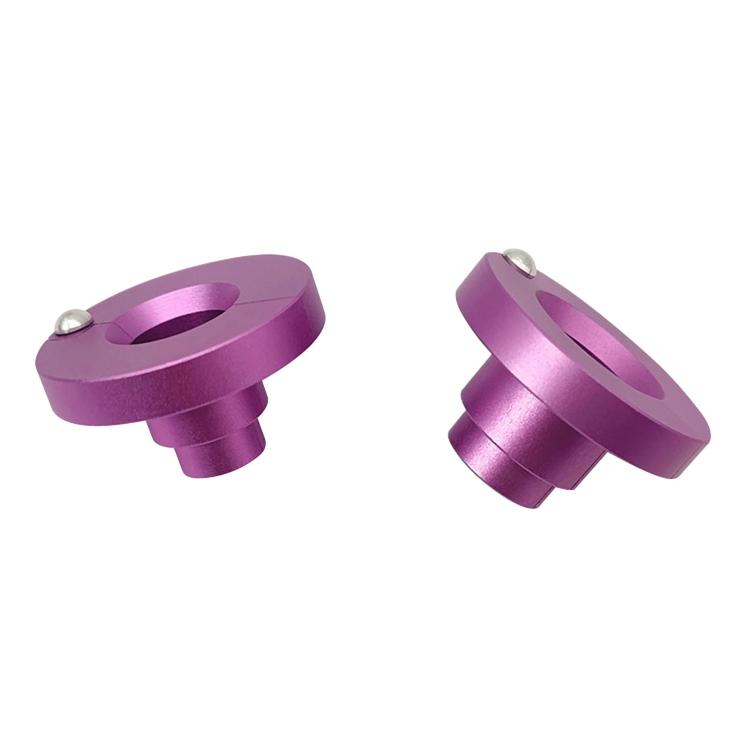 Purple transmission line disconnect tool, round base with side release tabs and bolt
