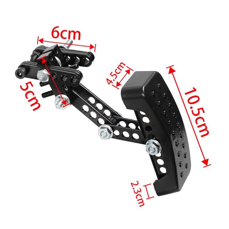 Adjustable pedal extension bracket with textured pads and length adjustment hardware