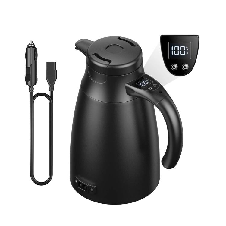 12V/24V digital display car kettle with temperature screen and power cord, black