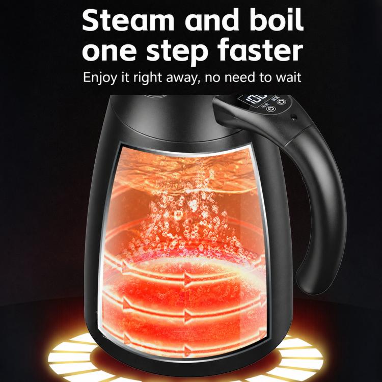 12V/24V digital display car kettle with visible boiling water window, black