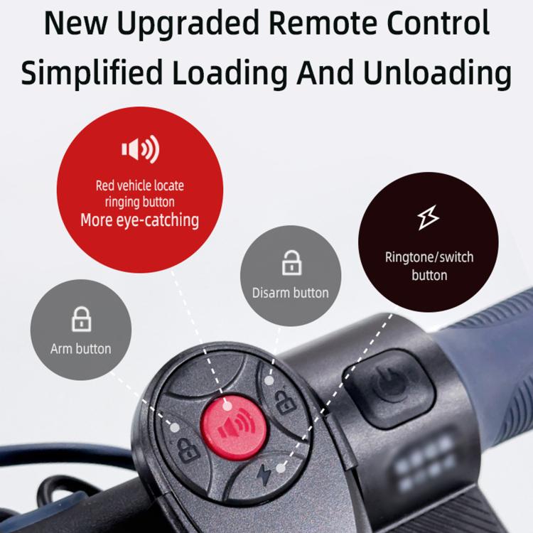 Black anti-theft alarm remote control key fob with red arm/disarm and ringtone buttons