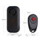 Black wireless vibration alarm host with key fob remote control, shown front and back