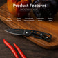 Black folding knife with textured handle and secure latch, utility blade